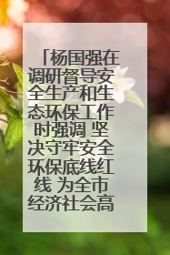 杨国强在调研督导安全生产和生态环保工作时强调 坚决守牢安全环保底线红线 为全市经济社会高质量发展提供坚强保障