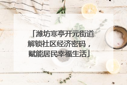 潍坊寒亭开元街道解锁社区经济密码，赋能居民幸福生活