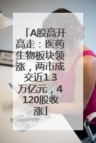 A股高开高走：医药生物板块领涨，两市成交近1.3万亿元，4120股收涨